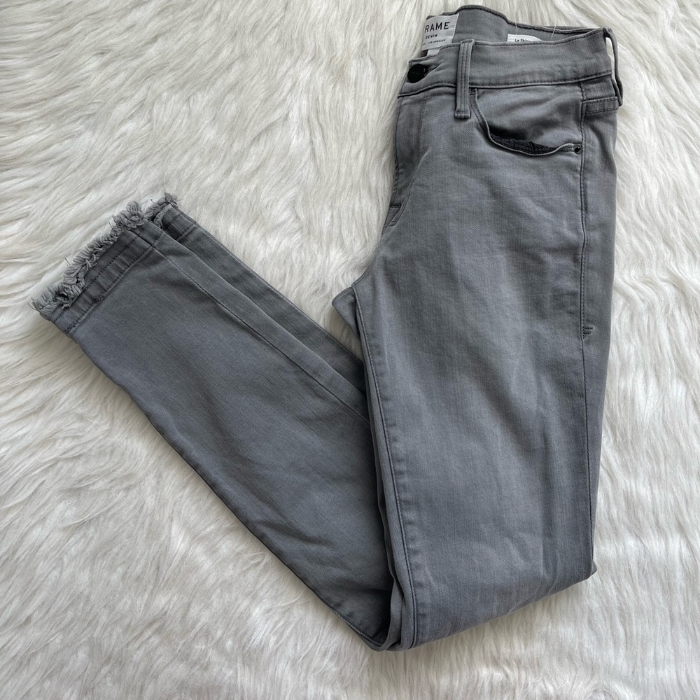 FRAME Le High Skinny Jeans in Grey Wash raw hem size 27